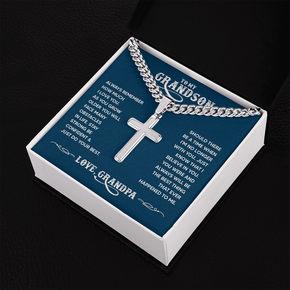 To My Grandson, Always Remember How Much I Love You Cross Necklace