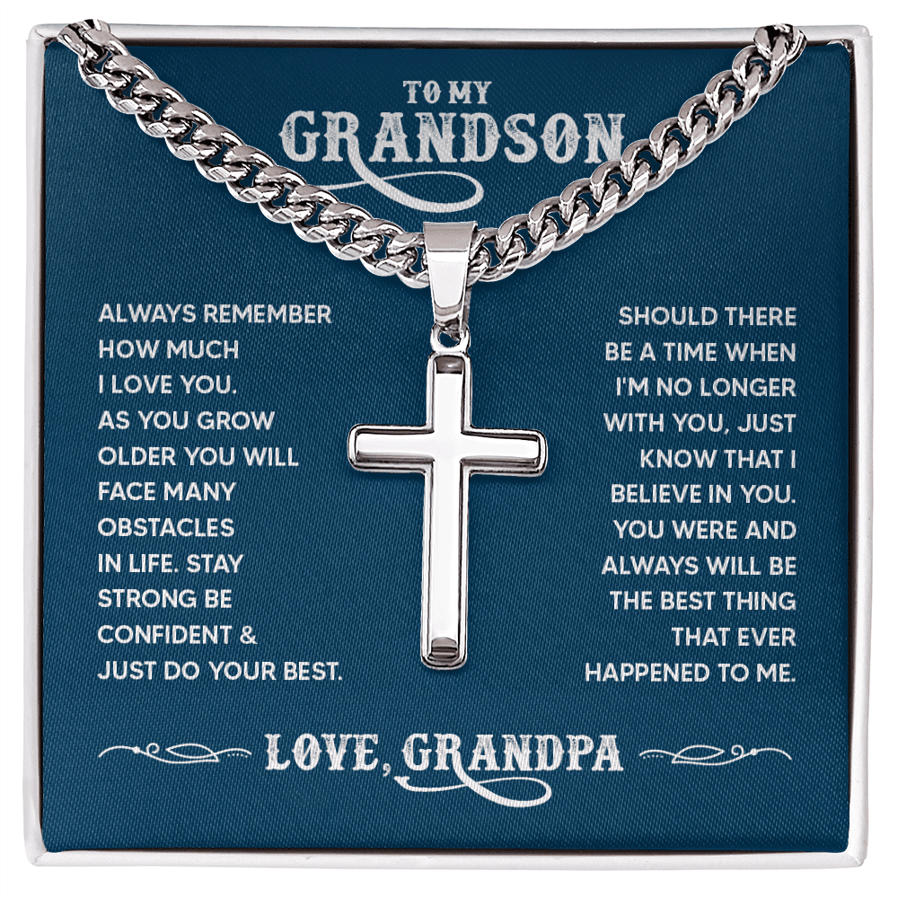 To My Grandson, Always Remember How Much I Love You Cross Necklace