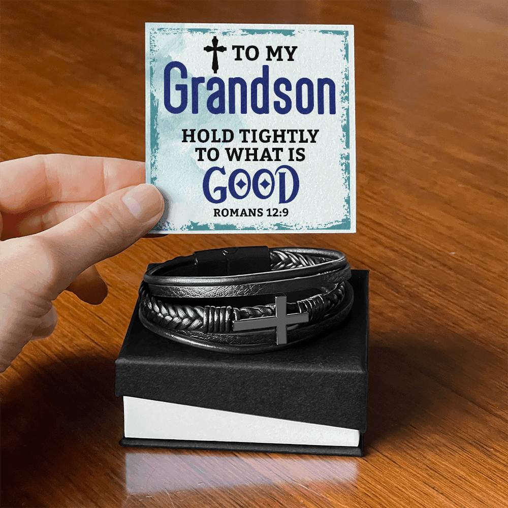 To My Grandson, Hold Tightly To What Is Good Cross Bracelet